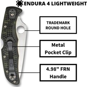 Spyderco Endura 4 Lightweight Signature Knife with 3.80" VG-10 Steel Blade and Zome Green FRN Handle - PlainEdge - C10ZFPGR