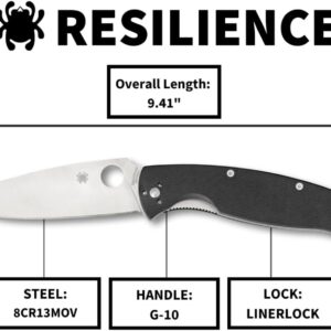 Spyderco Resilience Folding Pocket Knife with 4.20" 8Cr13MoV Stainless Blade and G-10 Handle - PlainEdge - C142GP