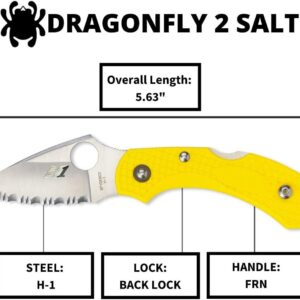 Spyderco Dragonfly 2 Lightweight Salt Knife with 2.25" H-1 Steel Blade and High-Strength Yellow FRN Handle - SpyderEdge - C28SYL2