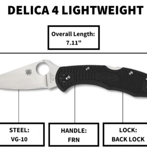 Spyderco Delica 4 Lightweight 7.15" Signature Folding Knife with 2.90" Flat-Ground Steel Blade and High-Strength FRN Handle - PlainEdge Grind