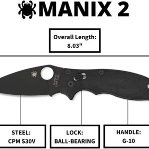 Spyderco Manix 2 Signature Knife with 3.37" CPM S30V Black Steel Blade and Durable Black G-10 Handle - PlainEdge - C101GPBBK2