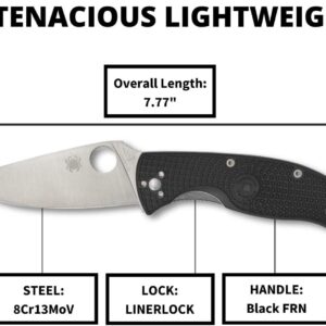 Spyderco Tenacious Lightweight Folding Utility Pocket Knife with 3.39" Stainless Steel Blade and Black FRN Handle - Everyday Carry - PlainEdge - C122PBK