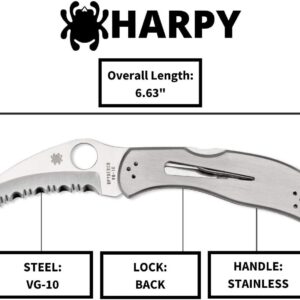 Spyderco Harpy Folding Utility Knife with 2.75" Hawkbill VG-10 Steel Blade and Durable Stainless Steel Handle - SpyderEdge - C08S