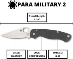 Spyderco Para Military 2 Signature Maxamet Knife with 3.42" Steel Blade and Durable Dark Gray G-10 Handle - PlainEdge - C81GPDGY2
