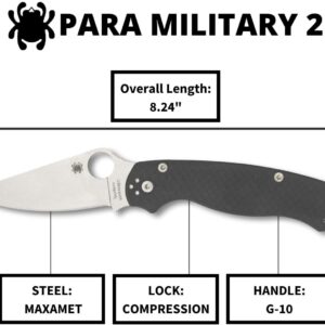 Spyderco Para Military 2 Signature Maxamet Knife with 3.42" Steel Blade and Durable Dark Gray G-10 Handle - PlainEdge - C81GPDGY2