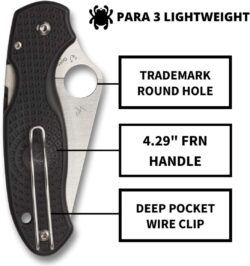 Spyderco Para 3 Lightweight Signature Knife with 2.58" Stainless Steel Blade and Durable FRN Handle - PlainEdge - C223