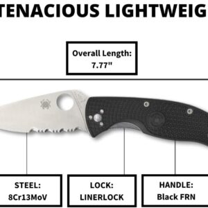 Spyderco Tenacious Lightweight Folding Utility Pocket Knife with 3.39" Stainless Steel Blade and Black FRN Handle - Everyday Carry - CombinationEdge - C122PSBK