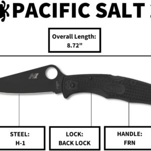 Spyderco Pacific Salt 2 Lightweight Knife with 3.78" Corrosion Resistant H-1 Steel Blade and Black Non-Slip FRN Handle