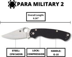 Spyderco Para Military 2 EDC Folding Utility Knife - 3.42" CPM S45VN Steel Blade and Durable G-10 Handle, PlainEdge - C81GP2