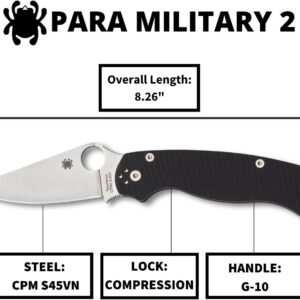 Spyderco Para Military 2 EDC Folding Utility Knife - 3.42" CPM S45VN Steel Blade and Durable G-10 Handle, PlainEdge - C81GP2