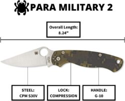 Spyderco Para Military 2 Signature Camo Knife with 3.42" CPM S45VN Steel Blade and Durable G-10 Handle - PlainEdge - C81GPCMO2