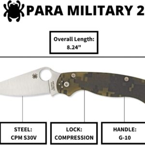 Spyderco Para Military 2 Signature Camo Knife with 3.42" CPM S45VN Steel Blade and Durable G-10 Handle - PlainEdge - C81GPCMO2