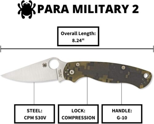 Spyderco Para Military 2 Signature Camo Knife with 3.42" CPM S45VN Steel Blade and Durable G-10 Handle - PlainEdge - C81GPCMO2
