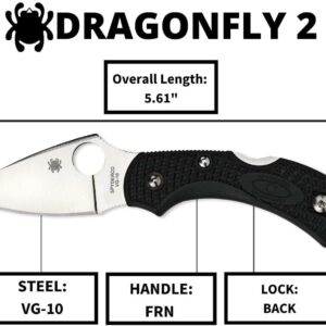 Spyderco Dragonfly 2 Lightweight Signature Knife with 2.28" VG-10 Steel Blade and High-Strength Black FRN Handle - PlainEdge - C28PBK2