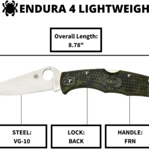 Spyderco Endura 4 Lightweight Signature Knife with 3.80" VG-10 Steel Blade and Zome Green FRN Handle - PlainEdge - C10ZFPGR