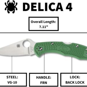 Spyderco Delica 4 Lightweight 7.15" Signature Folding Knife with 2.90" Flat-Ground Steel Blade and High-Strength FRN Handle - PlainEdge Grind