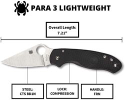 Spyderco Para 3 Lightweight Signature Knife with 2.58" Stainless Steel Blade and Durable FRN Handle - PlainEdge - C223