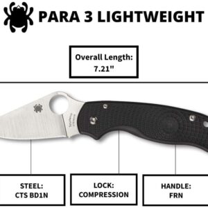 Spyderco Para 3 Lightweight Signature Knife with 2.58" Stainless Steel Blade and Durable FRN Handle - PlainEdge - C223