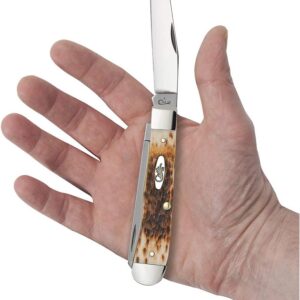 Case XX WR Pocket Knife Trapper With Genuine Bone Handle, Carbon Steel Blade(s), Length Closed: 4 1/8 Inches (Amber Bone)