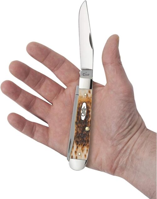 Case XX WR Pocket Knife Trapper With Genuine Bone Handle, Carbon Steel Blade(s), Length Closed: 4 1/8 Inches (Amber Bone)